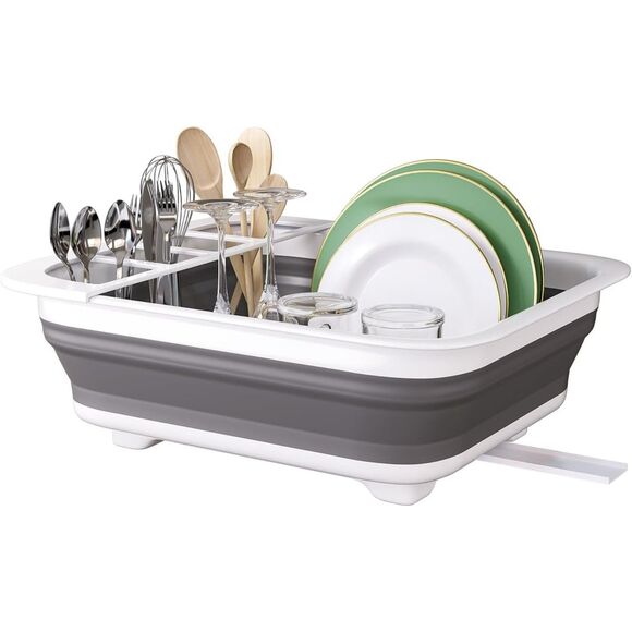 Collapsible Dish Drying Rack with Storage Tray Gray (4600) - Picture 1 of 7
